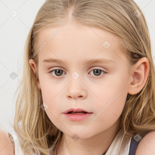 Neutral white child female with long  brown hair and brown eyes