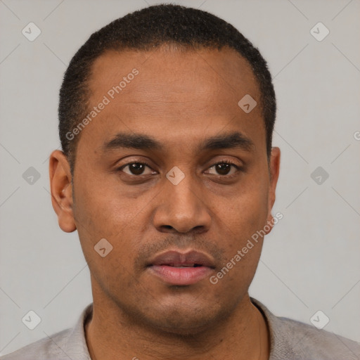 Neutral black young-adult male with short  brown hair and brown eyes