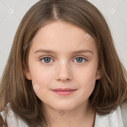 Neutral white child female with long  brown hair and brown eyes