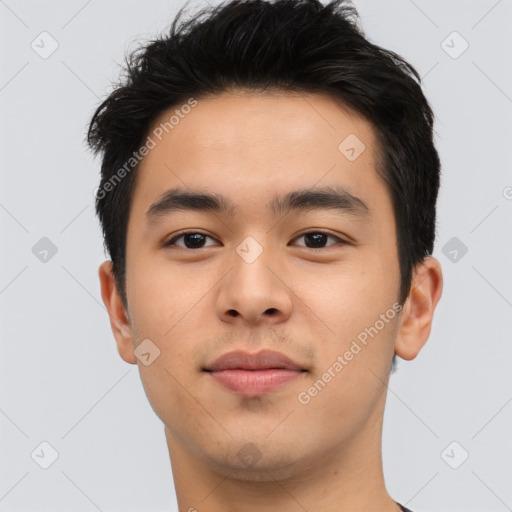 Neutral asian young-adult male with short  black hair and brown eyes