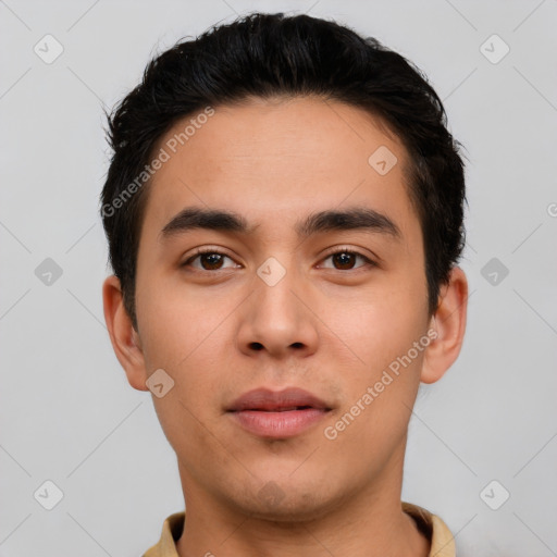 Neutral asian young-adult male with short  brown hair and brown eyes