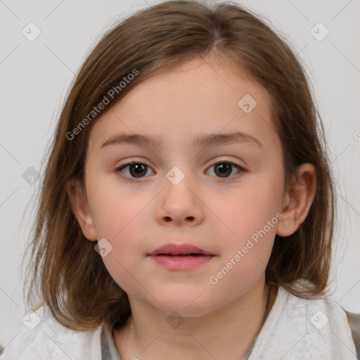 Neutral white child female with medium  brown hair and brown eyes