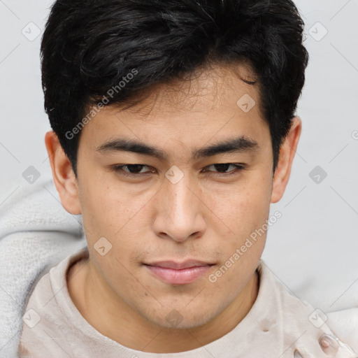 Neutral asian young-adult male with short  brown hair and brown eyes