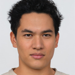 Neutral asian young-adult male with short  brown hair and brown eyes