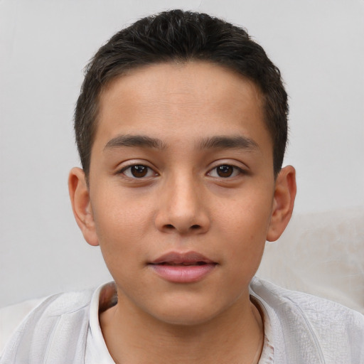 Neutral white child male with short  brown hair and brown eyes