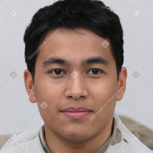 Neutral asian young-adult male with short  brown hair and brown eyes