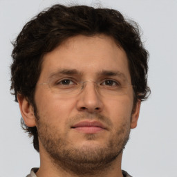 Neutral white adult male with short  brown hair and brown eyes