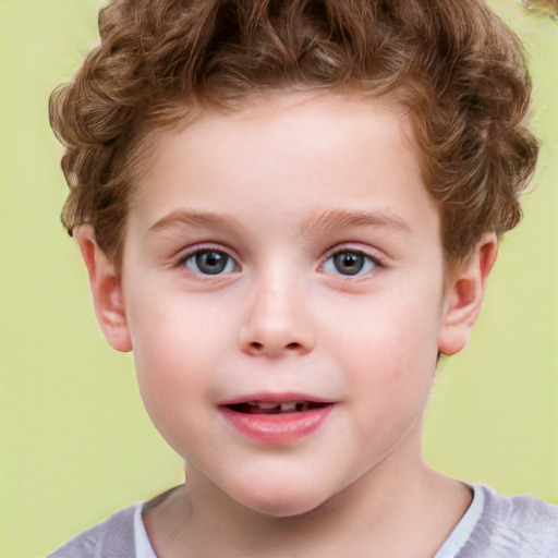 Joyful white child male with short  brown hair and brown eyes