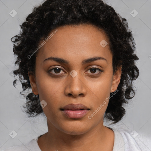 Neutral black young-adult female with short  black hair and brown eyes