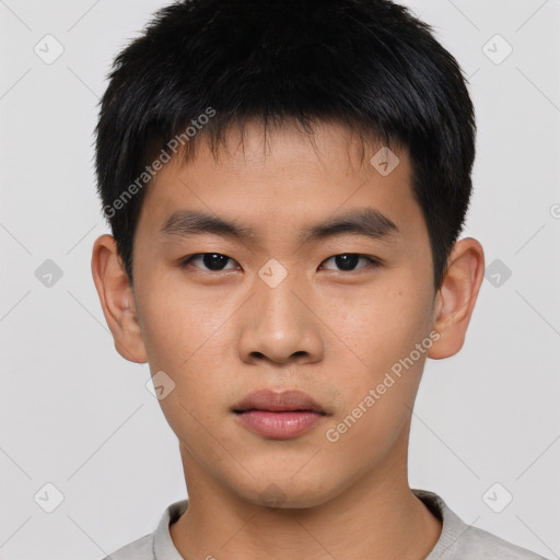 Neutral asian young-adult male with short  brown hair and brown eyes