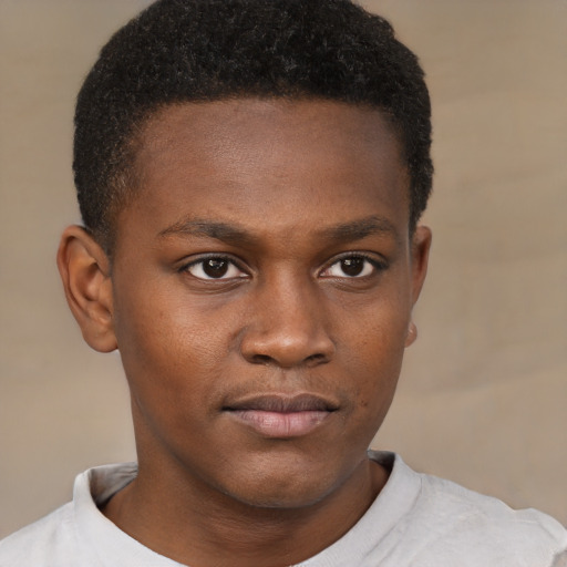 Neutral black young-adult male with short  brown hair and brown eyes