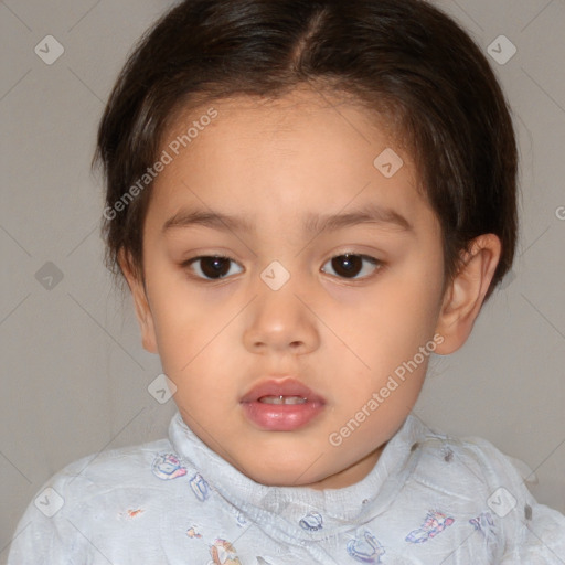 Neutral white child female with short  brown hair and brown eyes