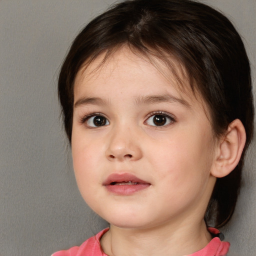 Neutral white child female with medium  brown hair and brown eyes