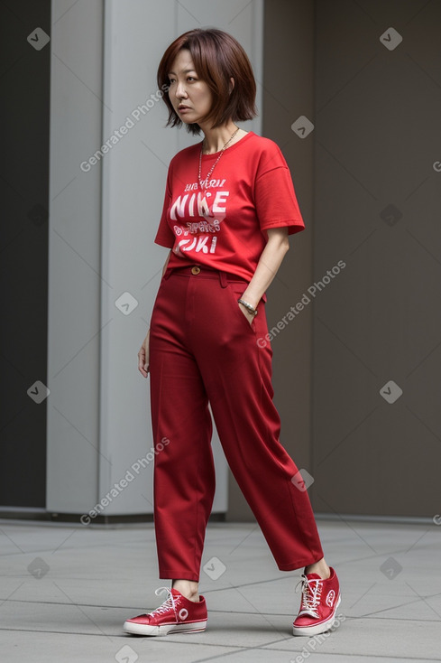 Korean middle-aged female with  brown hair