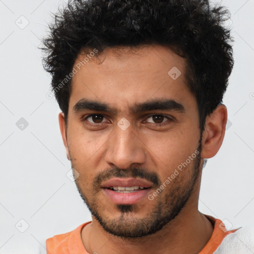 Neutral white young-adult male with short  black hair and brown eyes