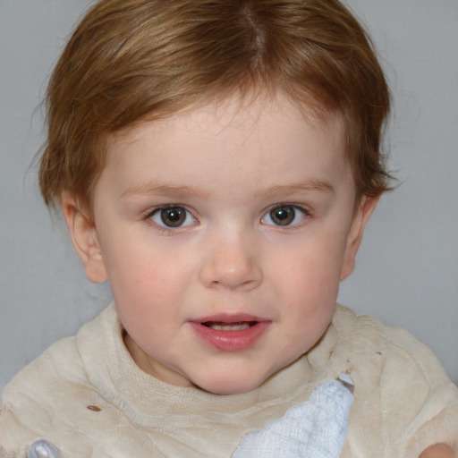 Neutral white child female with short  brown hair and blue eyes