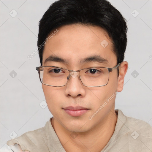 Neutral asian young-adult male with short  black hair and brown eyes