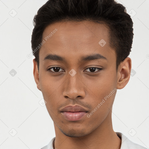 Neutral black young-adult male with short  brown hair and brown eyes