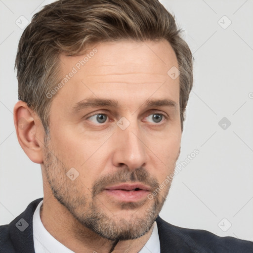 Neutral white adult male with short  brown hair and brown eyes