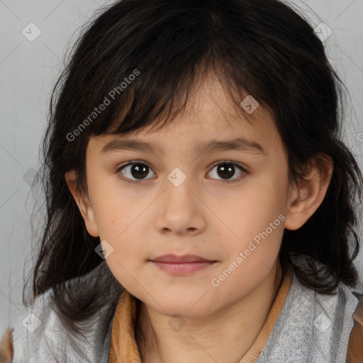 Neutral white child female with medium  brown hair and brown eyes