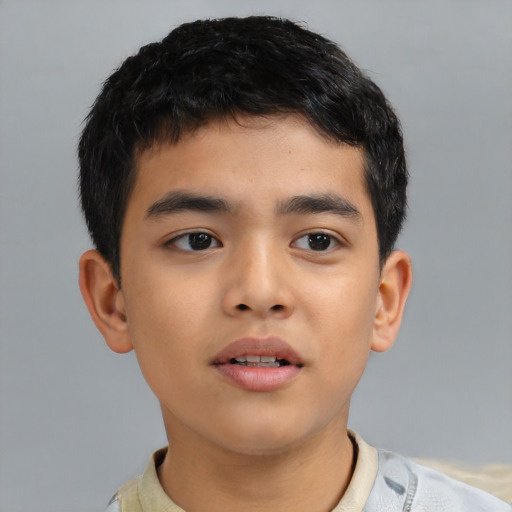 Neutral asian child male with short  black hair and brown eyes