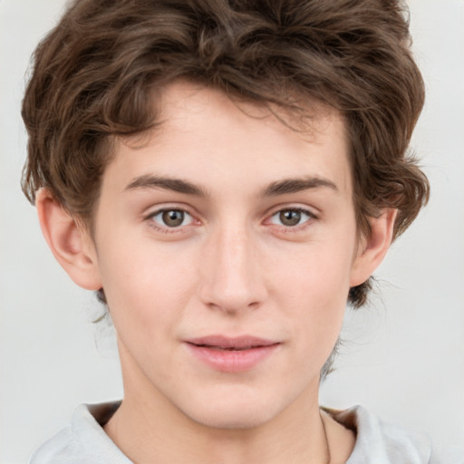 Joyful white young-adult male with medium  brown hair and brown eyes