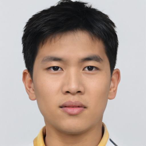 Neutral asian young-adult male with short  brown hair and brown eyes