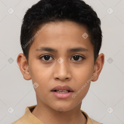 Neutral asian child male with short  brown hair and brown eyes