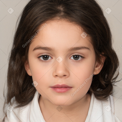 Neutral white child female with medium  brown hair and brown eyes