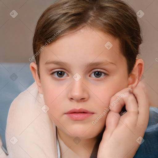 Neutral white child female with short  brown hair and brown eyes