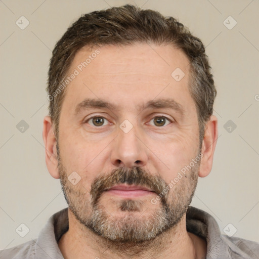 Neutral white adult male with short  brown hair and brown eyes