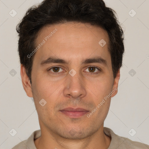 Neutral white adult male with short  brown hair and brown eyes