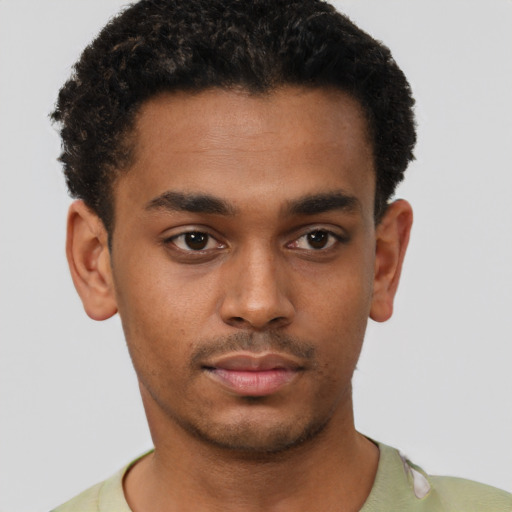 Neutral black young-adult male with short  brown hair and brown eyes