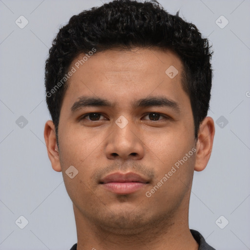 Neutral asian young-adult male with short  brown hair and brown eyes