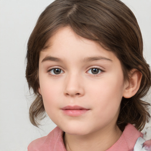 Neutral white child female with medium  brown hair and brown eyes