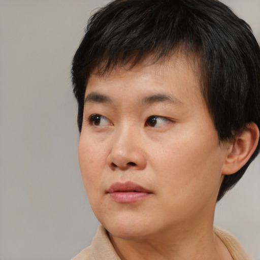 Neutral asian young-adult male with short  black hair and brown eyes