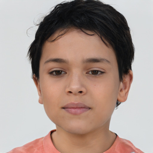Neutral latino child female with short  brown hair and brown eyes