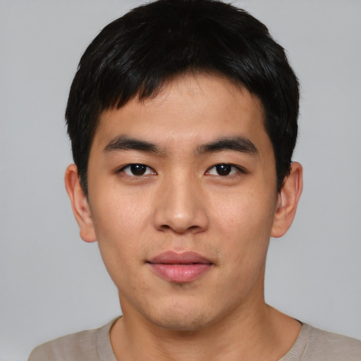 Neutral asian young-adult male with short  black hair and brown eyes