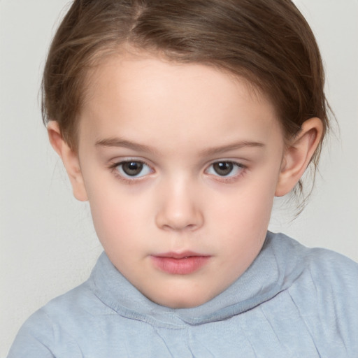 Neutral white child female with short  brown hair and brown eyes