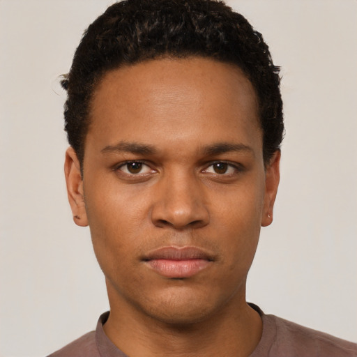 Neutral white young-adult male with short  black hair and brown eyes
