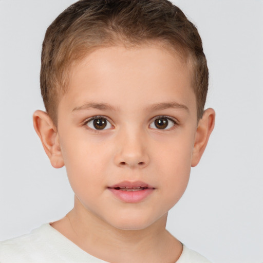 Neutral white child female with short  brown hair and brown eyes