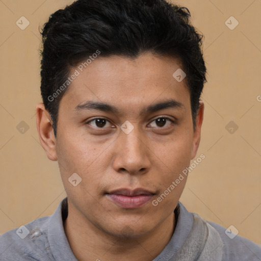 Neutral asian young-adult male with short  brown hair and brown eyes