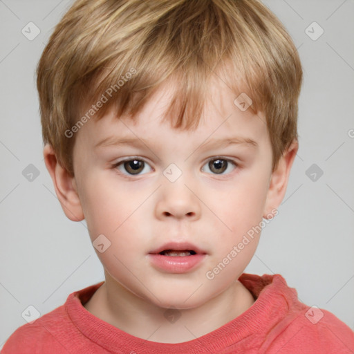 Neutral white child male with short  brown hair and grey eyes