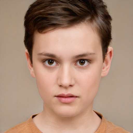 Neutral white young-adult female with short  brown hair and brown eyes