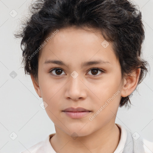 Neutral white young-adult female with short  brown hair and brown eyes