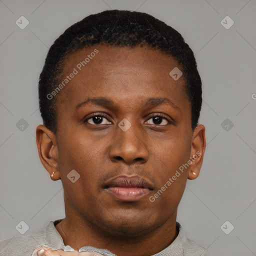 Neutral black young-adult male with short  brown hair and brown eyes