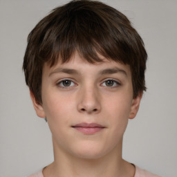 Neutral white young-adult female with short  brown hair and brown eyes