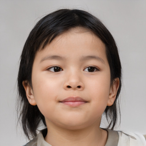 Neutral asian child female with medium  brown hair and brown eyes