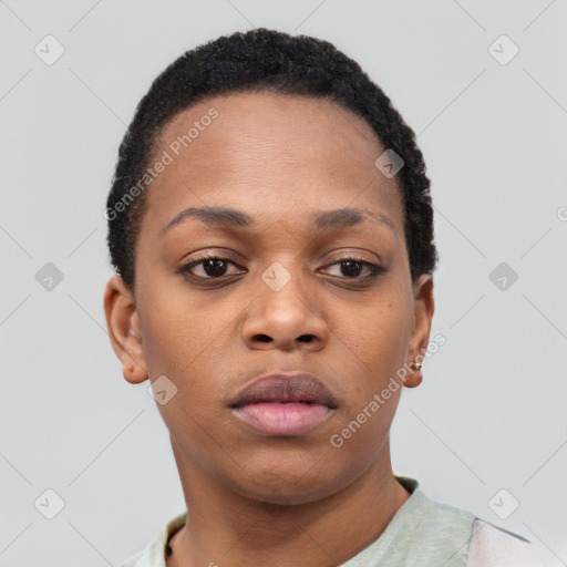 Neutral black young-adult female with short  brown hair and brown eyes