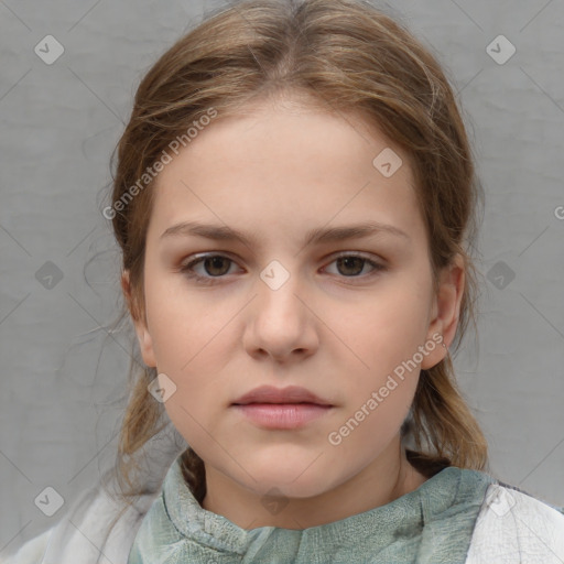 Neutral white child female with medium  brown hair and brown eyes